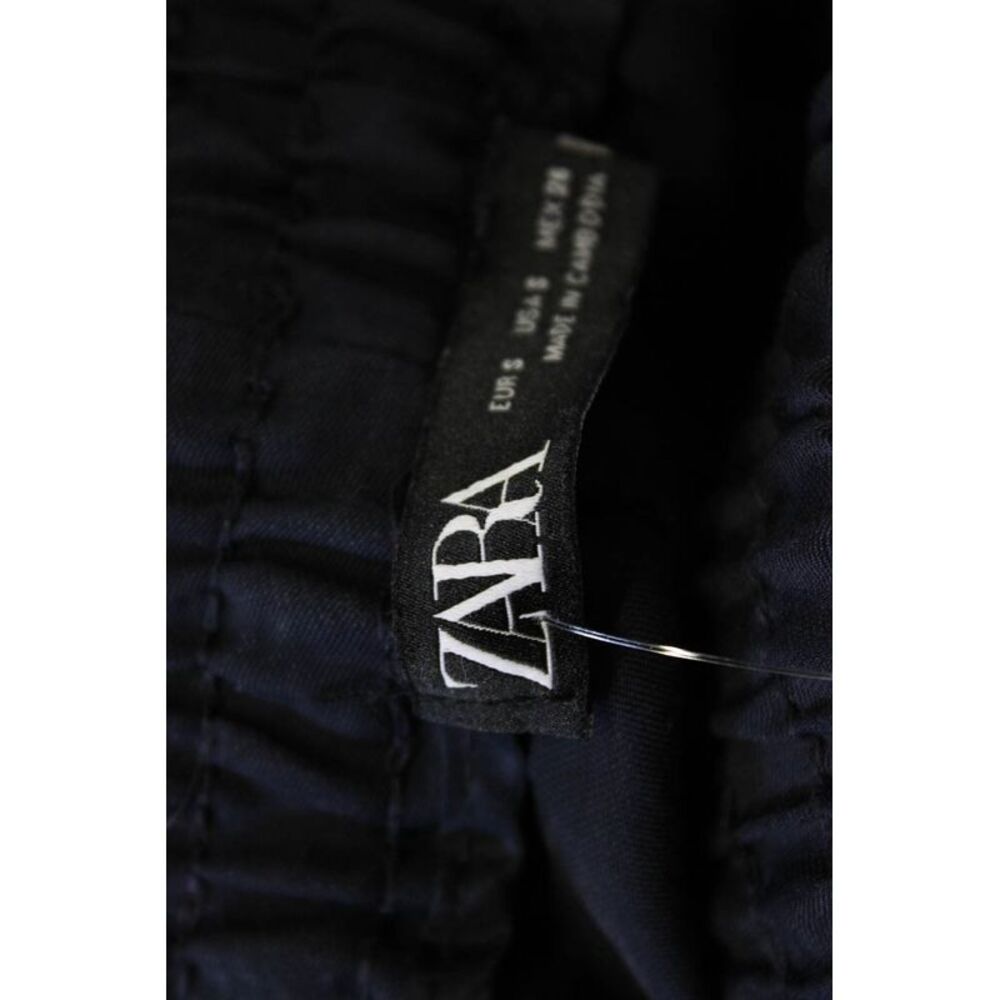 Zara Womens Cropped Paperbag Pants Dark Blue Viscose Blend Size S - Picture 4 of 6